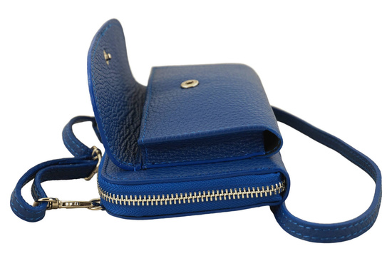 Portfel z etui na telefon ze skóry licowej - Chabrowy