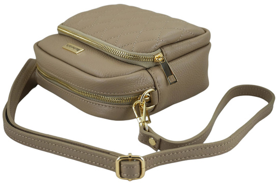 Torebka skórzana na ramię pikowana - Beżowa 