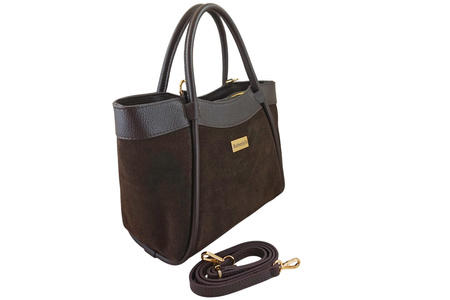 Elegancka torebka ze skóry zamszowej - Brązowa ciemna 