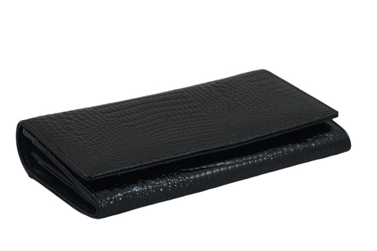 Klasyczny skórzany portfel damski CROCO - Czarny 