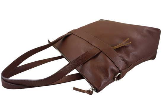 Torebka skórzana shopper na ramię - Brązowa 