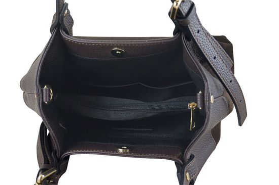 Elegancka torebka damska z naturalnego zamszu - Brązowa ciemna 