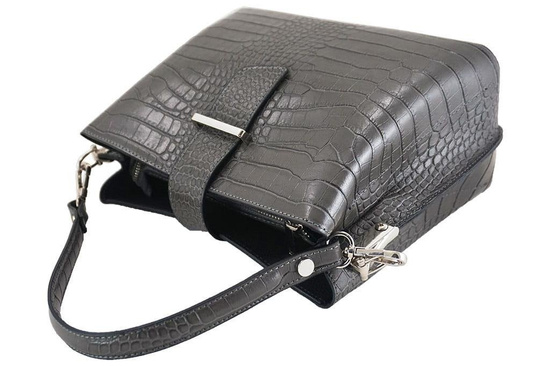 Torebka skórzana na ramię - CROCO - Czarny 