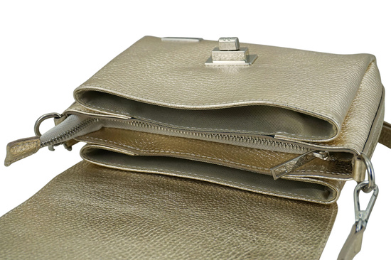 Skórzana torebka damska metalizowana - Złota 