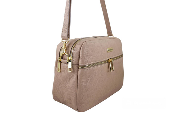 Pojemna torebka skórzana dwukomorowa - Różowa pudrowa 