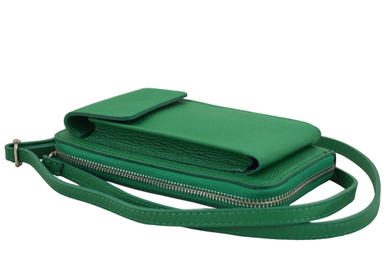 Portfel / etui na telefon ze skóry naturalnej - Zielony jasny