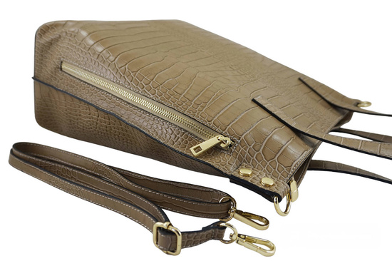 Duża torebka damska shopper - Beżowa 