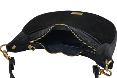 Subtelna mini torebka z miękkim zamszem i złotymi detalami - Czarna