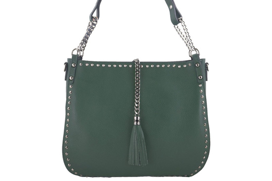 Modna torebka skórzana na ramię z nitami - Szara ciemna 