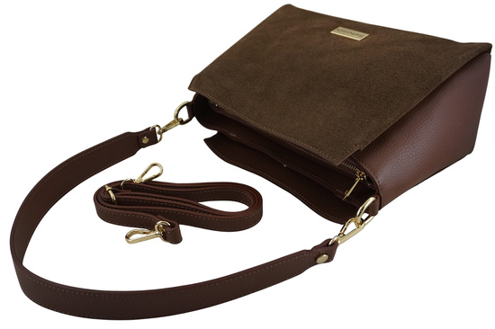 Torebka miejska z naturalnego zamszu i skóry - Brązowa 