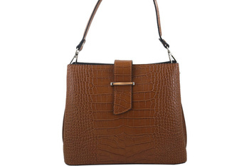 Torebka skórzana na ramię - CROCO - Brązowa jasna