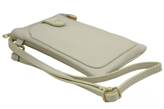Torebka skórzana / etui na telefon - Beżowe jasne 