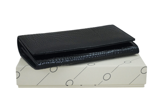 Klasyczny skórzany portfel damski CROCO - Czarny 