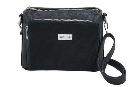 Codzienna torebka ze skóry naturalnej z zamszem - Czarna