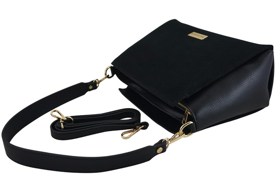 Torebka miejska z naturalnego zamszu i skóry - Czarna 