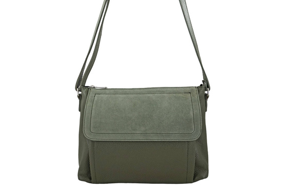 Torebka skórzana z zamszową klapką - Zielona 