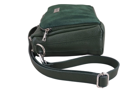 Codzienna torebka ze skóry naturalnej z zamszem - Zielona ciemna