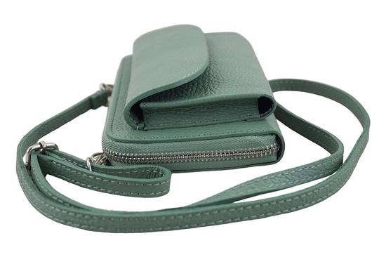 Portfel z etui na telefon ze skóry licowej - Zielony 