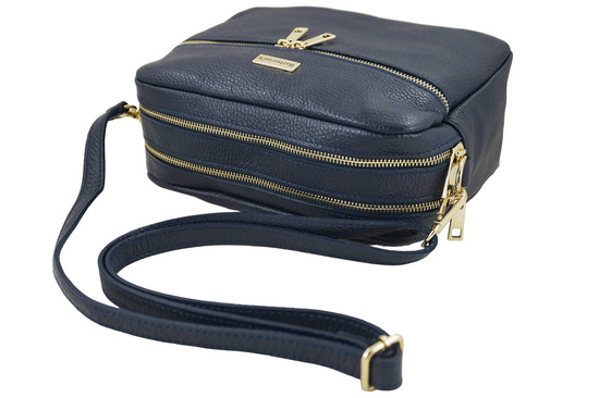 Pojemna torebka skórzana dwukomorowa - Granatowa 