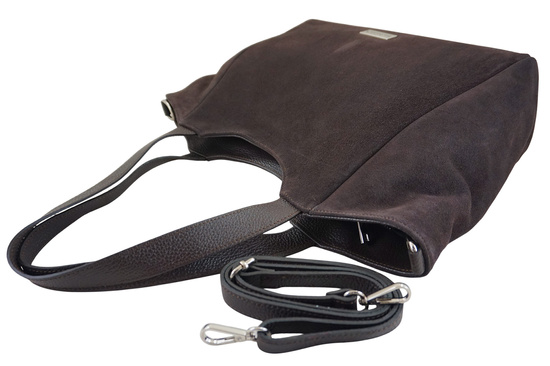 Torebka damska zamszowa typu worek - Brązowa ciemna 