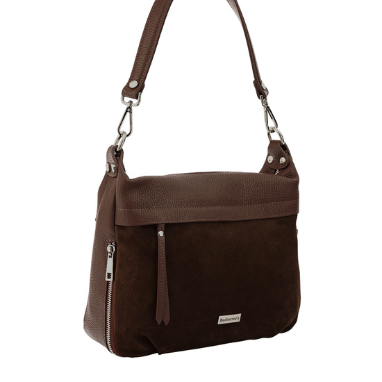 Skórzana torebka z zamszowym akcentem - Brązowa 