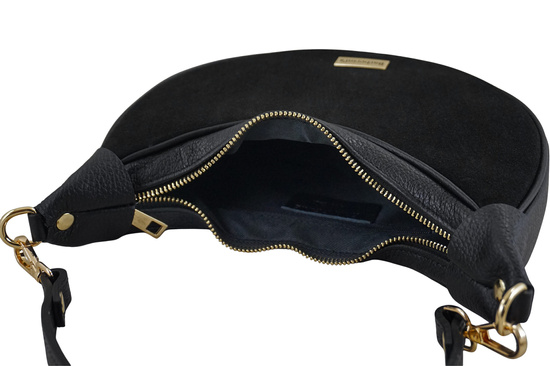 Subtelna mini torebka z miękkim zamszem i złotymi detalami - Czarna 