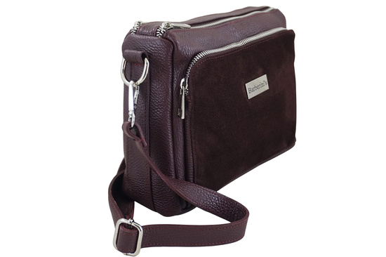 Codzienna torebka ze skóry naturalnej z zamszem - Bordowa 