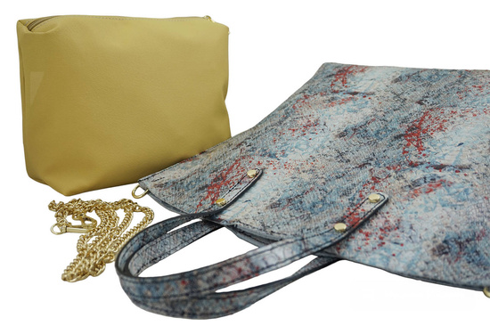 Torebka shopper z kolorowym nadrukiem - Biała 