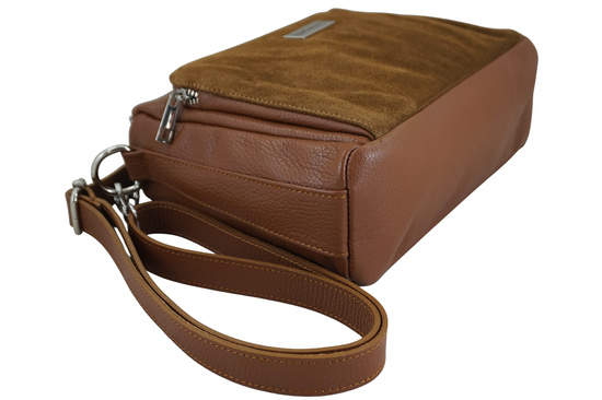 Codzienna torebka ze skóry naturalnej z zamszem - Brązowa jasna 