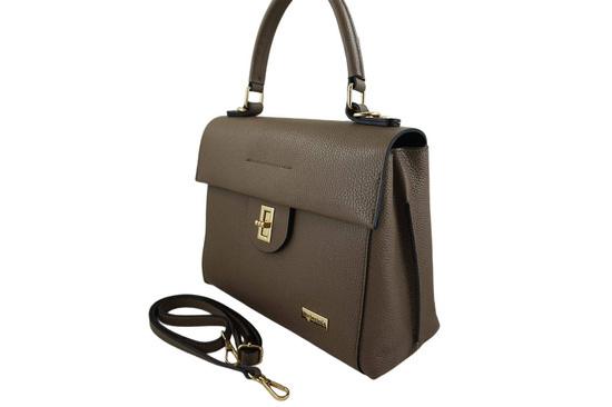 Skórzana torebka kuferek do ręki - Beżowa ciemna 