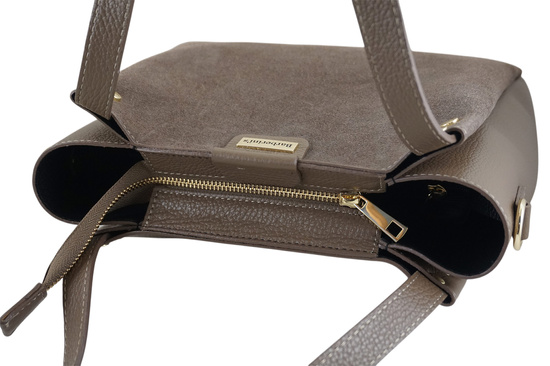 Klasyczna torebka skórzana z zamszem - Beżowa ciemna 