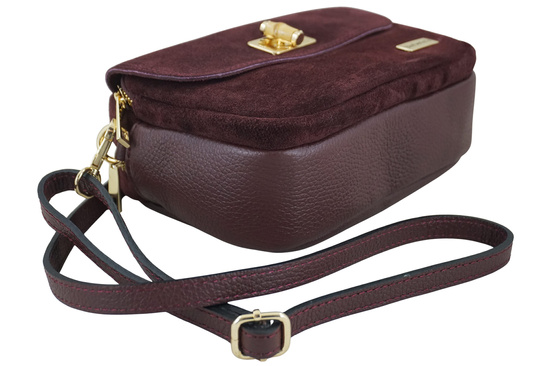 Mała zamszowa listonoszka ze złotym zapięciem - Bordowa