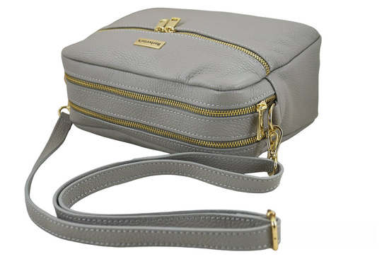 Pojemna torebka skórzana dwukomorowa - Szara jasna 