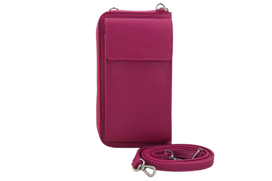 Portfel / etui na telefon ze skóry naturalnej - Fuksja