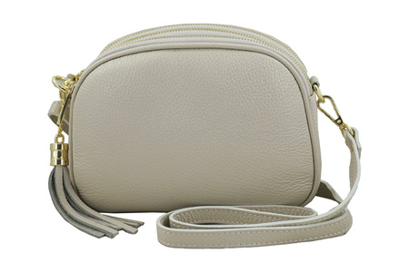 Torebka skórzana z ozdobnym frędzlem - Beżowa jasna