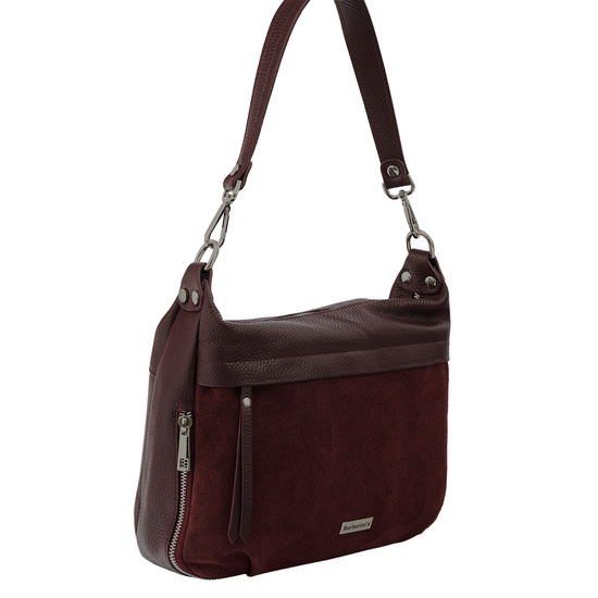 Skórzana torebka z zamszowym akcentem - Bordowa 