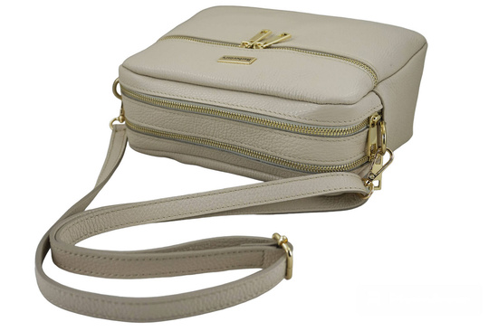 Pojemna torebka skórzana dwukomorowa - Beżowa jasna 