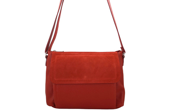 Torebka skórzana z zamszową klapką - Czerwona jasna 
