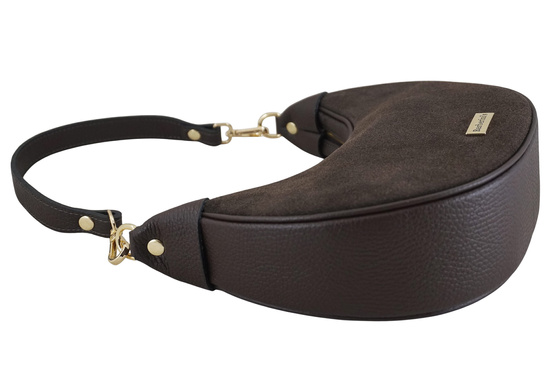 Subtelna mini torebka z miękkim zamszem i złotymi detalami -Brązowa ciemna 