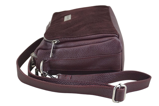 Codzienna torebka ze skóry naturalnej z zamszem - Bordowa 