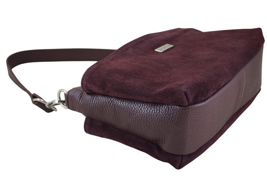 Pojemna torebka listonoszka ze skóry i zamszu - Bordowa 