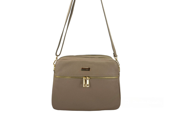 Pojemna torebka skórzana dwukomorowa - Beżowa 