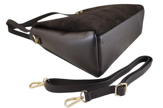 Klasyczna torebka skórzana z zamszem - Brązowa ciemna 