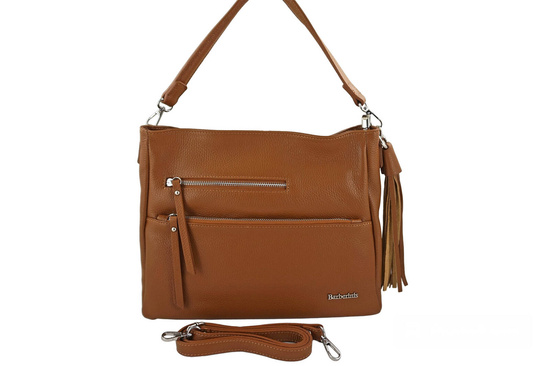 Pojemna skórzana torba z frędzlem - Brązowa jasna 