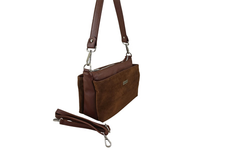 Pojemna torebka listonoszka ze skóry i zamszu - Brązowa