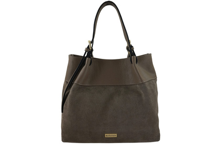 Elegancka torebka damska z naturalnego zamszu - Beżowa ciemna 