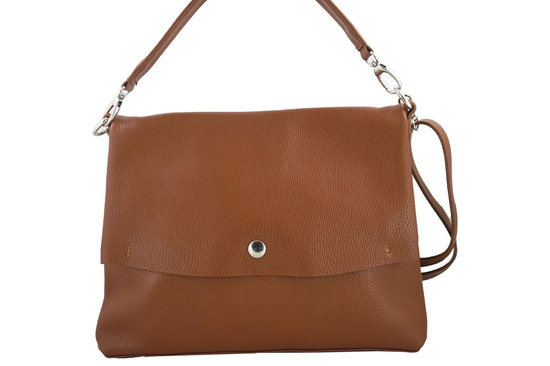 Duża torebka klasyczna ze skóry naturalnej miękkiej - Beżowa