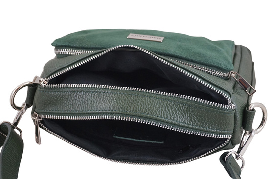 Codzienna torebka ze skóry naturalnej z zamszem - Zielona ciemna 