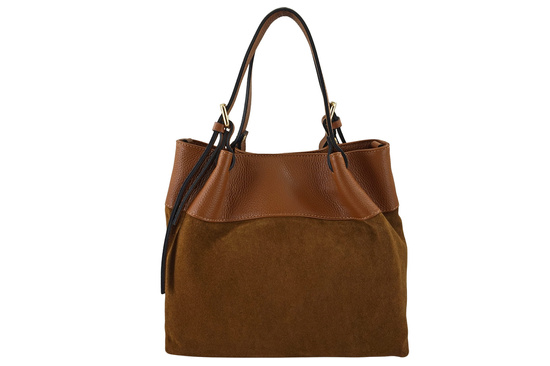 Elegancka torebka damska z naturalnego zamszu - Brązowa jasna 