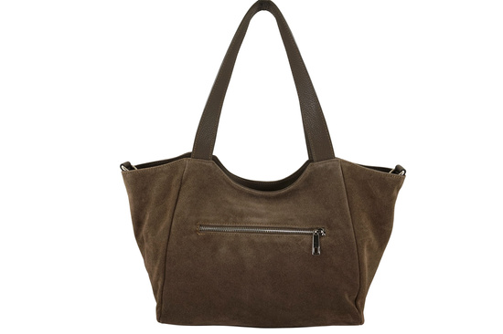 Torebka damska zamszowa typu worek - Beżowa ciemna 